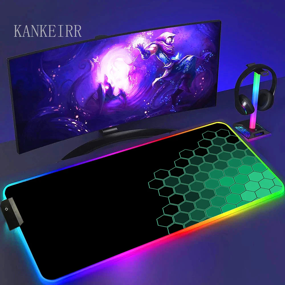 Geometry Large RGB Gamer Mousepad With Backlight Mouse Mat Gaming Mousepads LED Keyboard Mats Luminous Desk Pads Mouse Pad PC