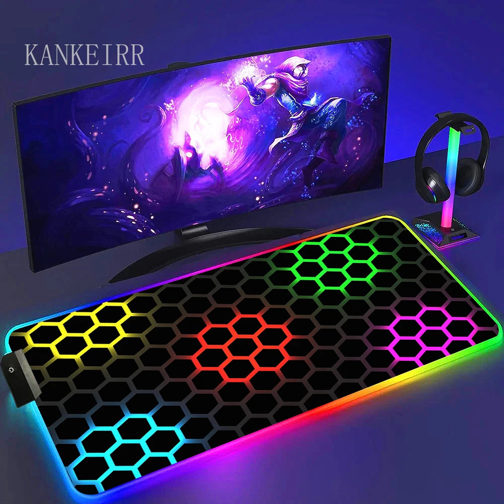 Geometry Large RGB Gamer Mousepad With Backlight Mouse Mat Gaming Mousepads LED Keyboard Mats Luminous Desk Pads Mouse Pad PC