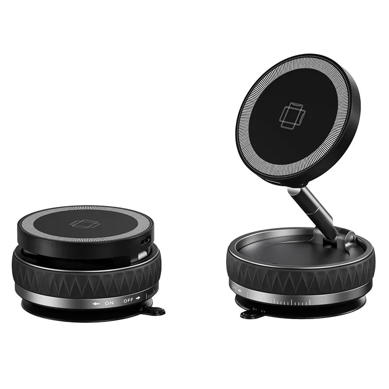 15W Vacuum Suction Magnetic Wireless Charger Car Phone Holder Mount 360 degree Rotatable Compatible with Smartphones for iPhone