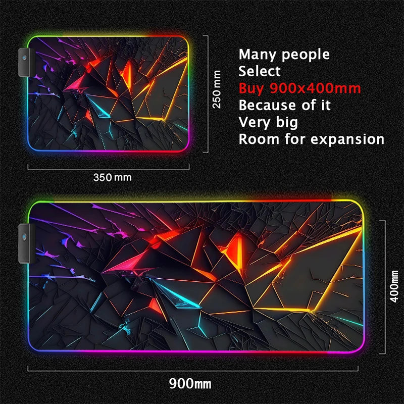 XXL RGB Gaming Mouse Pad New 3D Geometry Desk Mat HD Gamer Accessories Large LED Light Mousepads PC Computer Carpet with Backlit