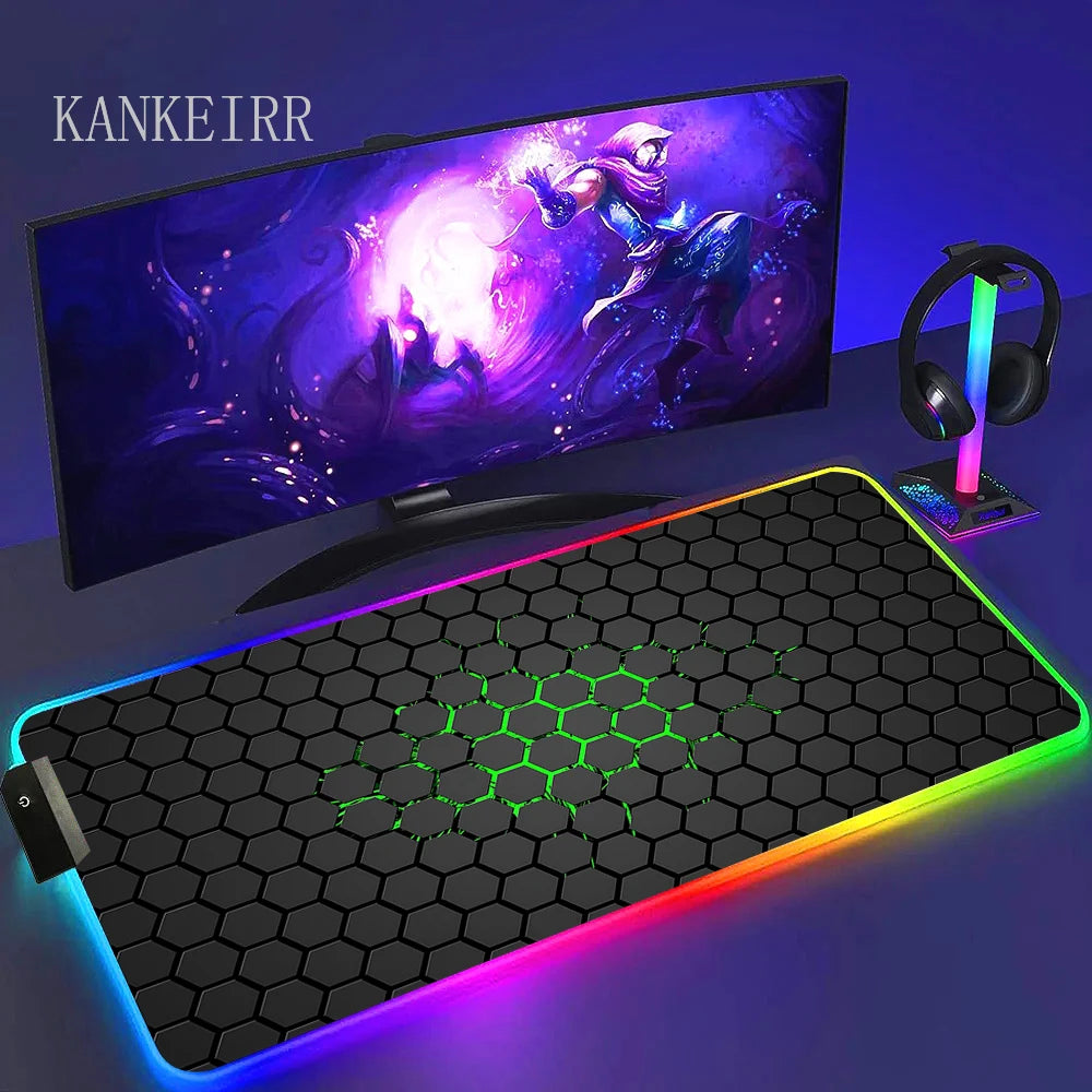 Geometry Large RGB Gamer Mousepad With Backlight Mouse Mat Gaming Mousepads LED Keyboard Mats Luminous Desk Pads Mouse Pad PC