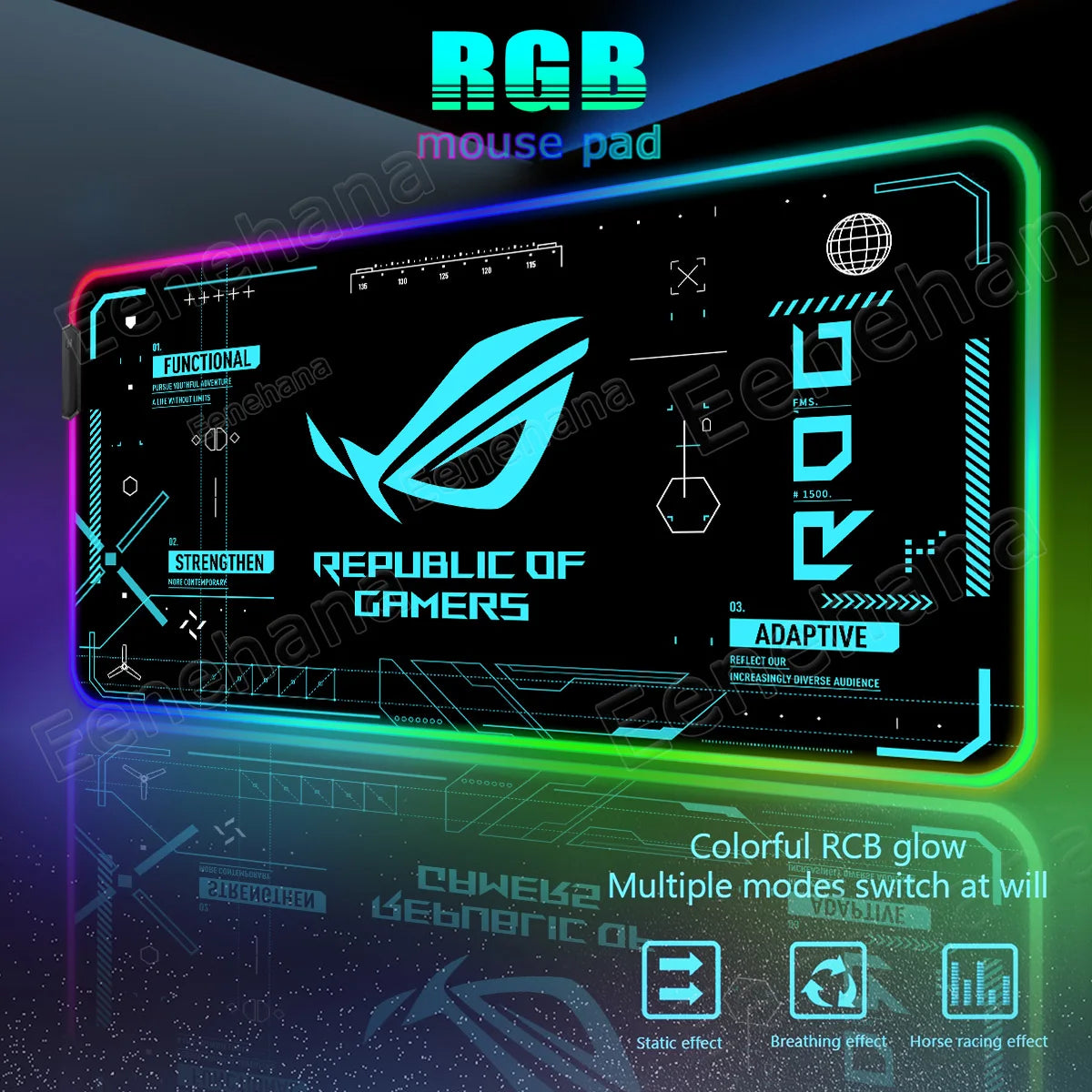 RGB Luminous ASUS Large PC Gaming Mouse Pad Black-green Desk Accessories LED XXL ROG Keyboard Extended Pads Backlight Cool Mats