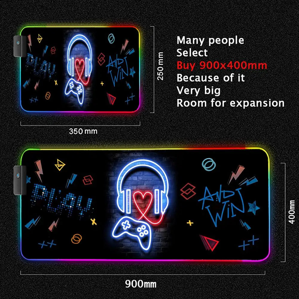 Gamepad pattern Mouse Pad XXL RGB Gaming MousePad HD Gamer Accessories Large LED Light MousePads PC Computer Carpet With Backlit