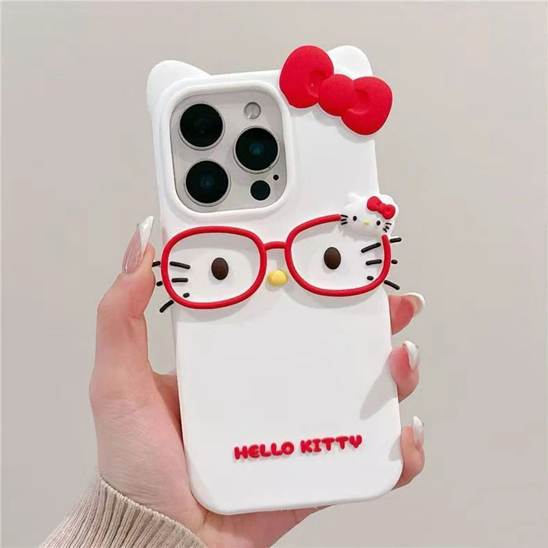 3D Glasses Cat Silicone Phone Case For iPhone 17 Pro Max 16 15 Plus 14 13 Mini 12 11 4 4S 5 5S 7 8 SE