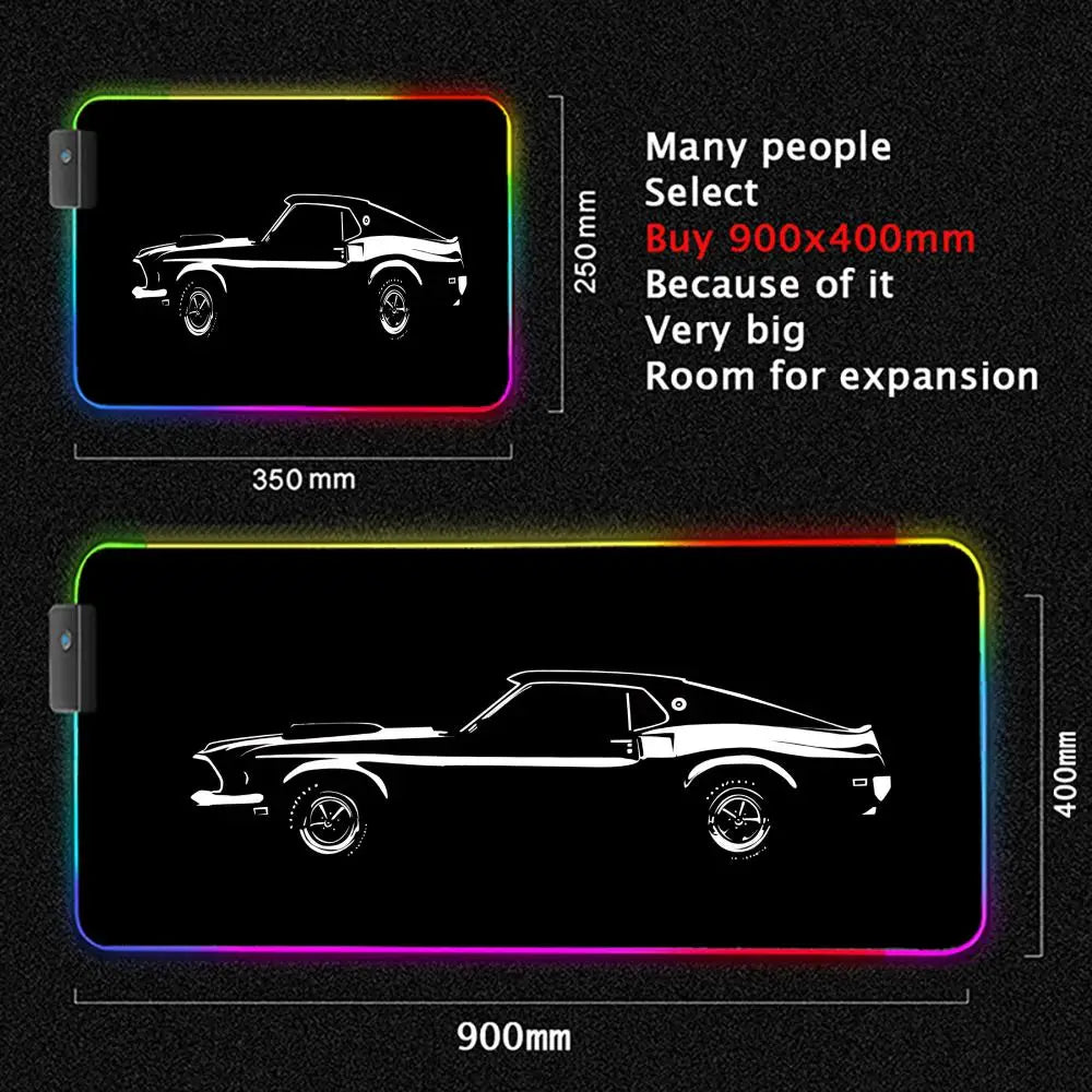 Black sports Car Mouse Pad XXL RGB Gaming MousePad HD Game Accessories Large LED Light MousePads PC Computer Carpet With Backlit
