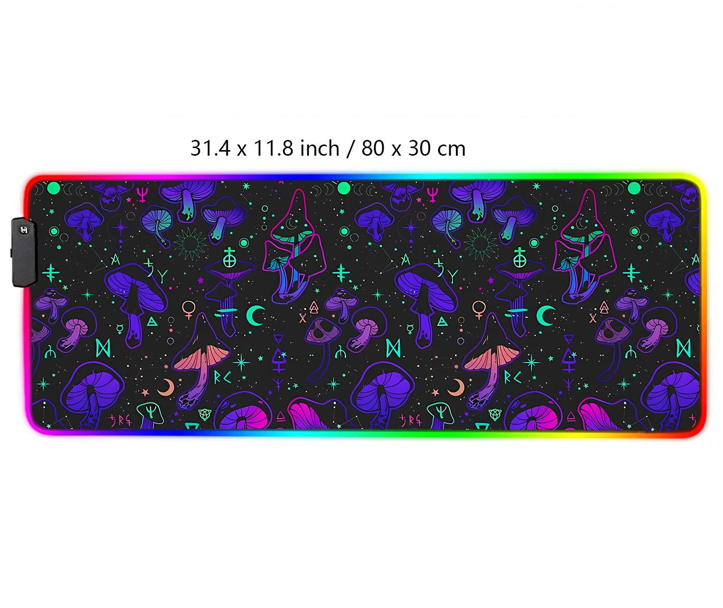 RGB Mouse Pad Mushroom Gaming Desk Mat Celestial Large Mousepad Black Neon Gamer RGB LED Desk Mat Pastel Goth Witchcraft