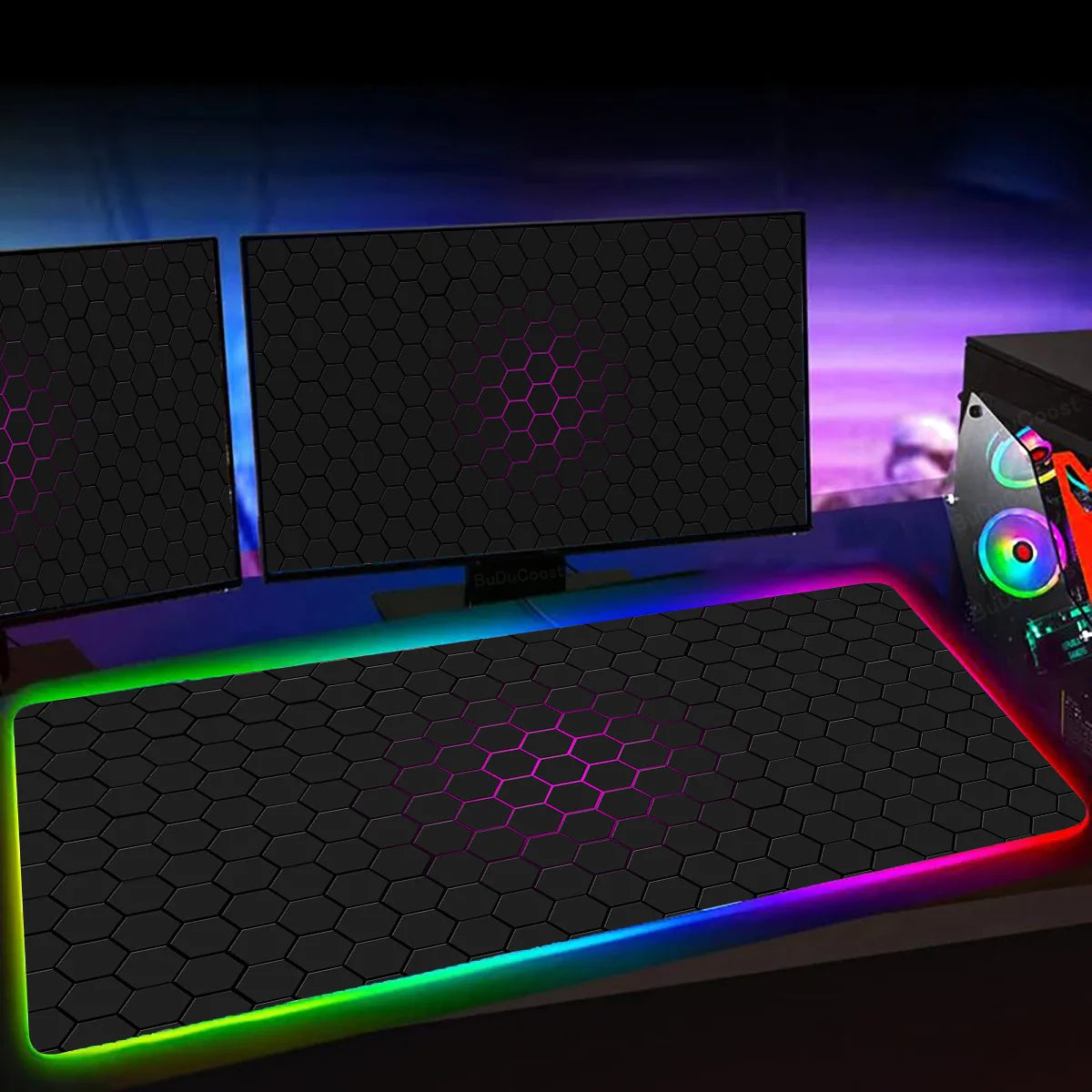RGB Hexagon Gaming Mouse Pad XXL Antislip Rug Desk Mat Computer Accessories Office Geometric Mousepad Luminous Extended Game Mat