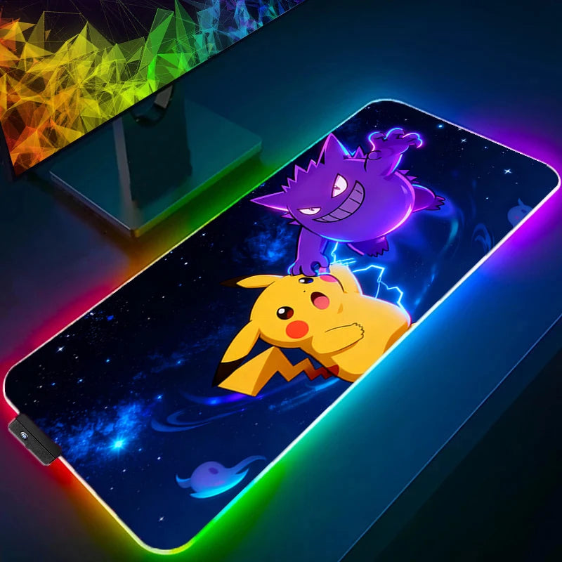 RGB Mouse Pad Gamer P-Pokemons Gengar Computer xxl Pc Backlight Mousepad Carpet Gaming Accessories Keyboard LED Desk Mat