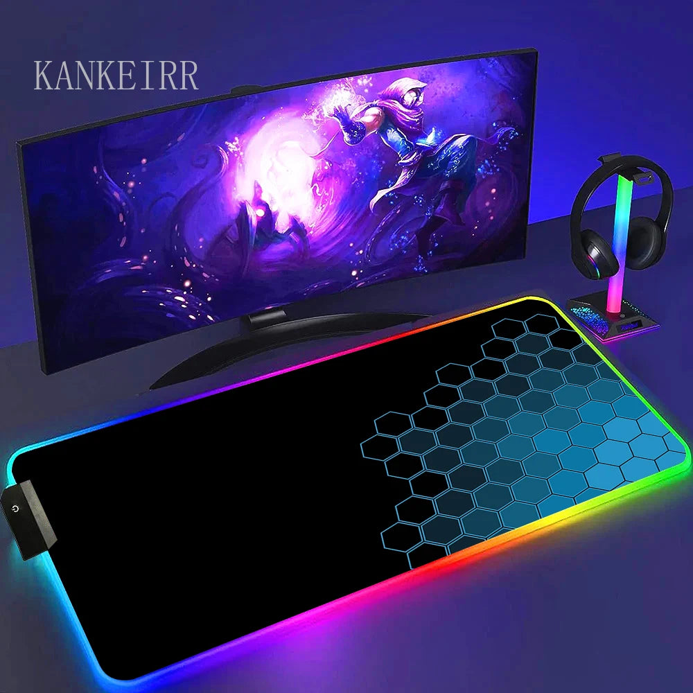 Geometry Large RGB Gamer Mousepad With Backlight Mouse Mat Gaming Mousepads LED Keyboard Mats Luminous Desk Pads Mouse Pad PC
