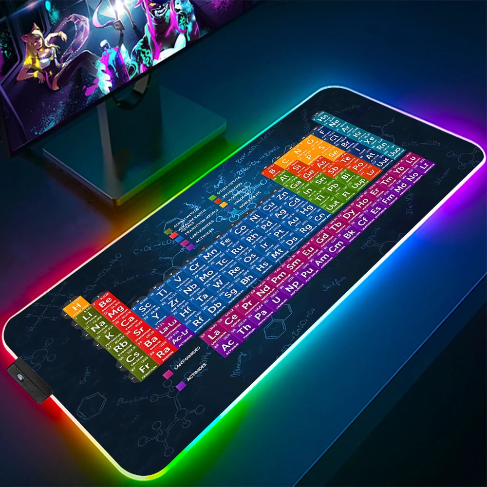 Keyboards Gaming Mat Periodic Table of Elements Ergonomic Mouse Pad Rgb Big Luminescence Mousepepad Laptop Colorful Desk Mat Xxl