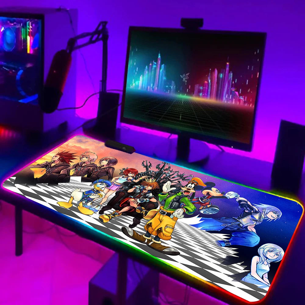 Games Kingdom Hearts RGB Pc Gamer Keyboard Mouse Pad Mousepad LED Glowing Mouse Mats Rubber Gaming Computer Mausepad