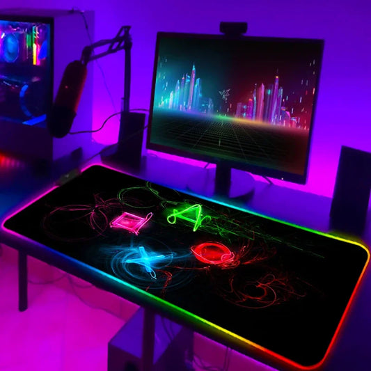 LED Gaming Mouse Pad With Backlight Deskmat PSFour Mousepad RGB Gamer Desk Decorations Computer Mouse Pad Pc Gamer Full Mat