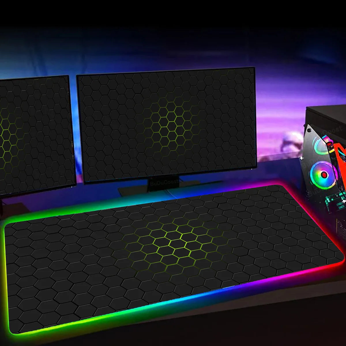 RGB Hexagon Gaming Mouse Pad XXL Antislip Rug Desk Mat Computer Accessories Office Geometric Mousepad Luminous Extended Game Mat