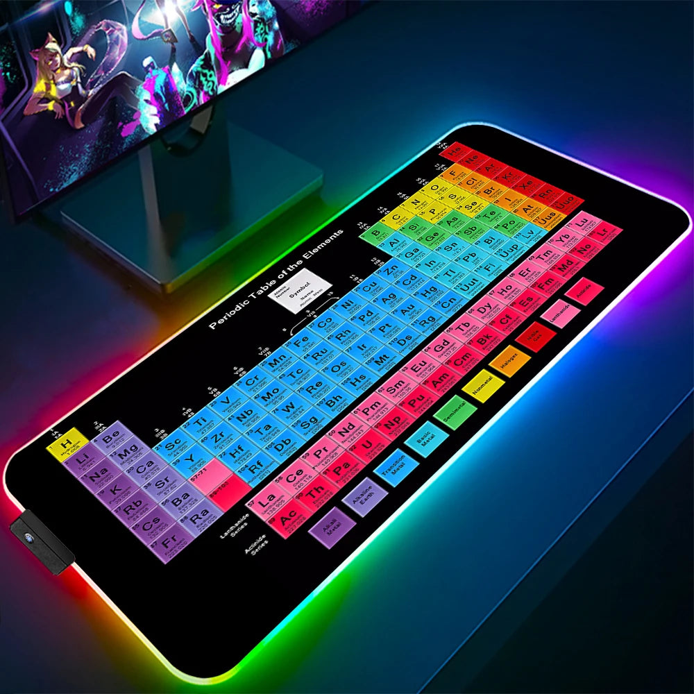 Keyboards Gaming Mat Periodic Table of Elements Ergonomic Mouse Pad Rgb Big Luminescence Mousepepad Laptop Colorful Desk Mat Xxl