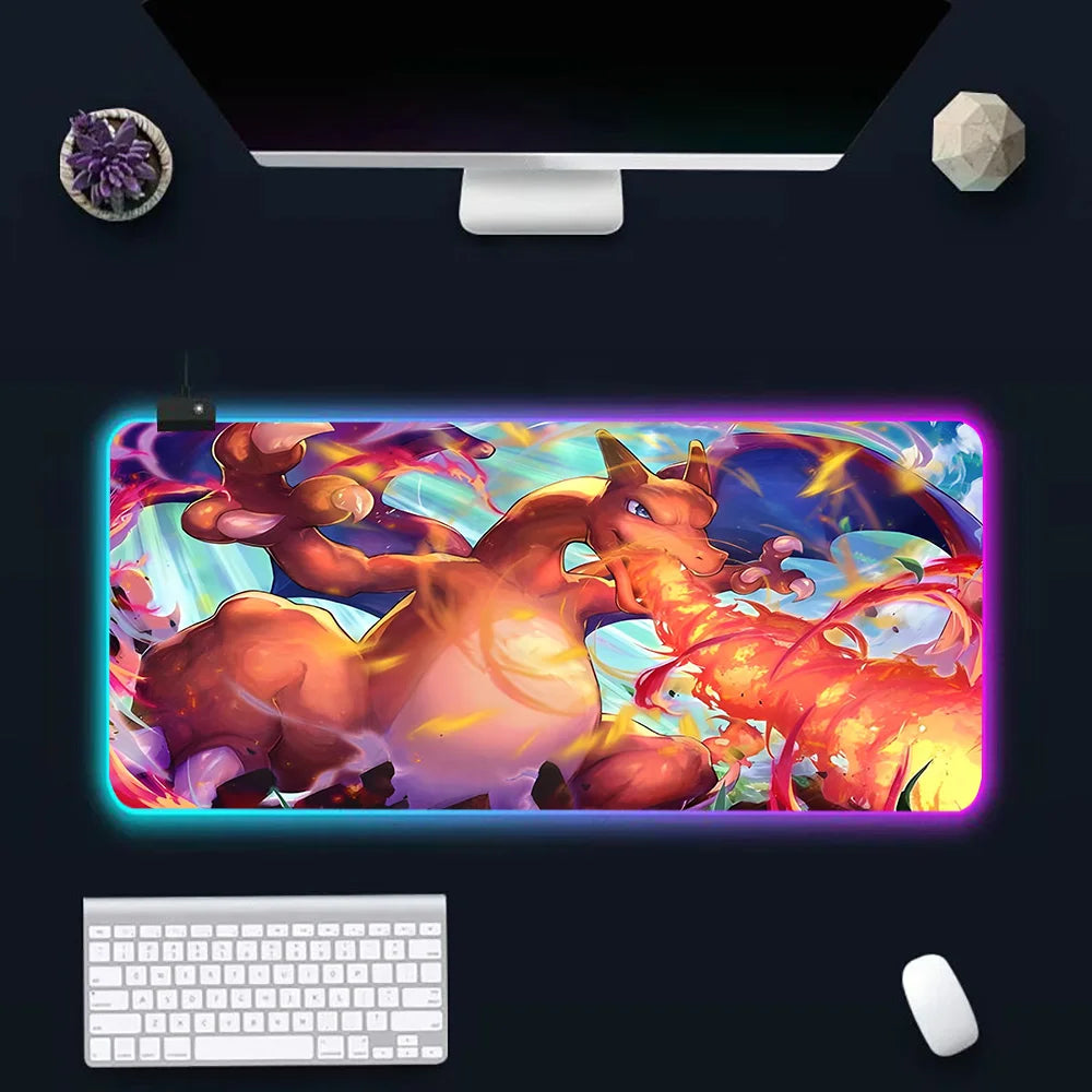 RGB Pc Gamer Keyboard Mouse Pad Mousepad LED Charizards Glowing Mouse Mats Rubber Gaming Computer Mausepad