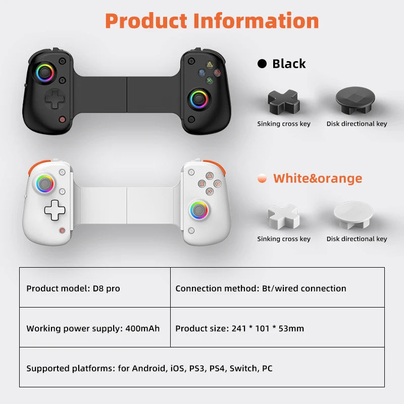 Tablet RGB Gaming Controller FPS Mobile Gamepad For Android IOS PS4 Switch PC Hall Trigger Joystick with M1M2/Turbo/6-Axis