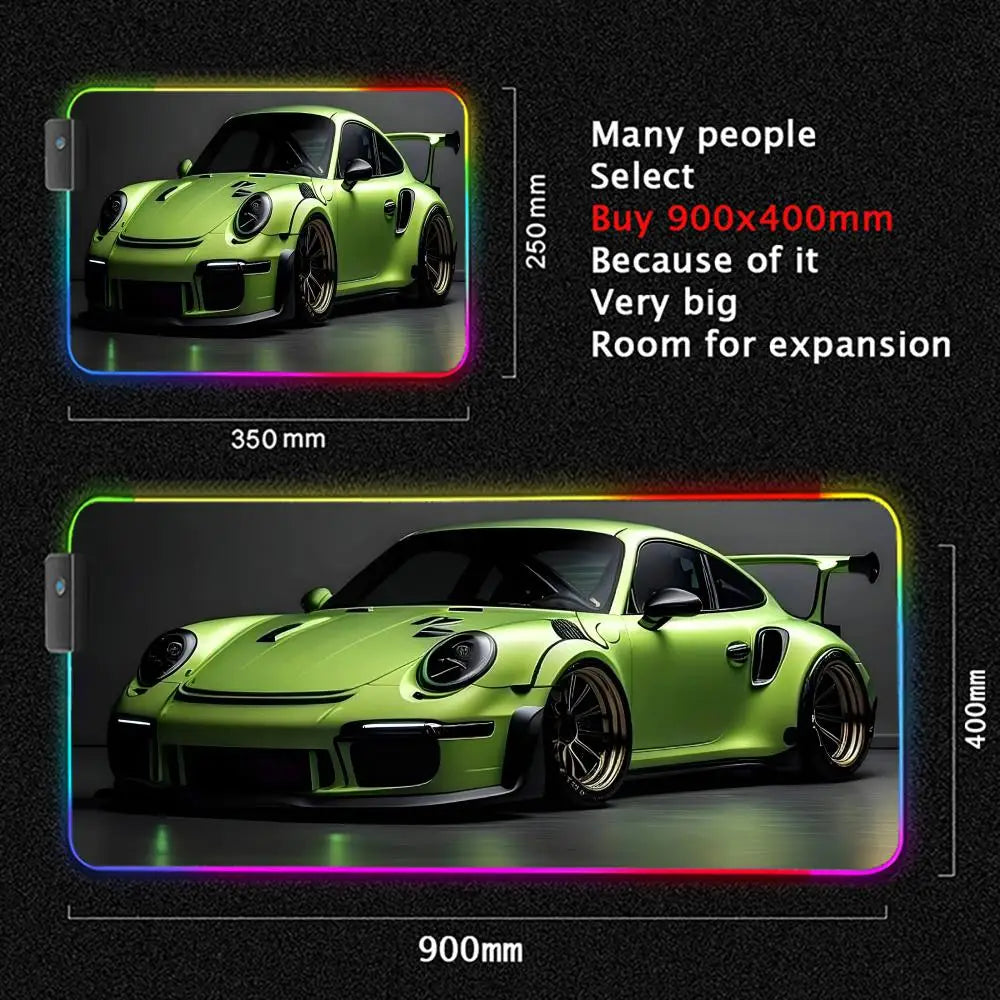 Car Theme RGB Mouse Pad Large Gaming Mousepads LED Light Locked Edges Game Accessories Table Pads Cool Keyboard Mats XXL 90x40cm