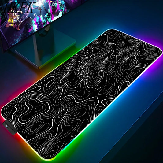 90x40cm Black And White Line RGB Gaming Mouse Pad Large Gamer Big Mouse Mat Computer Gaming Keyboard Desk LED Backlit Mousepad