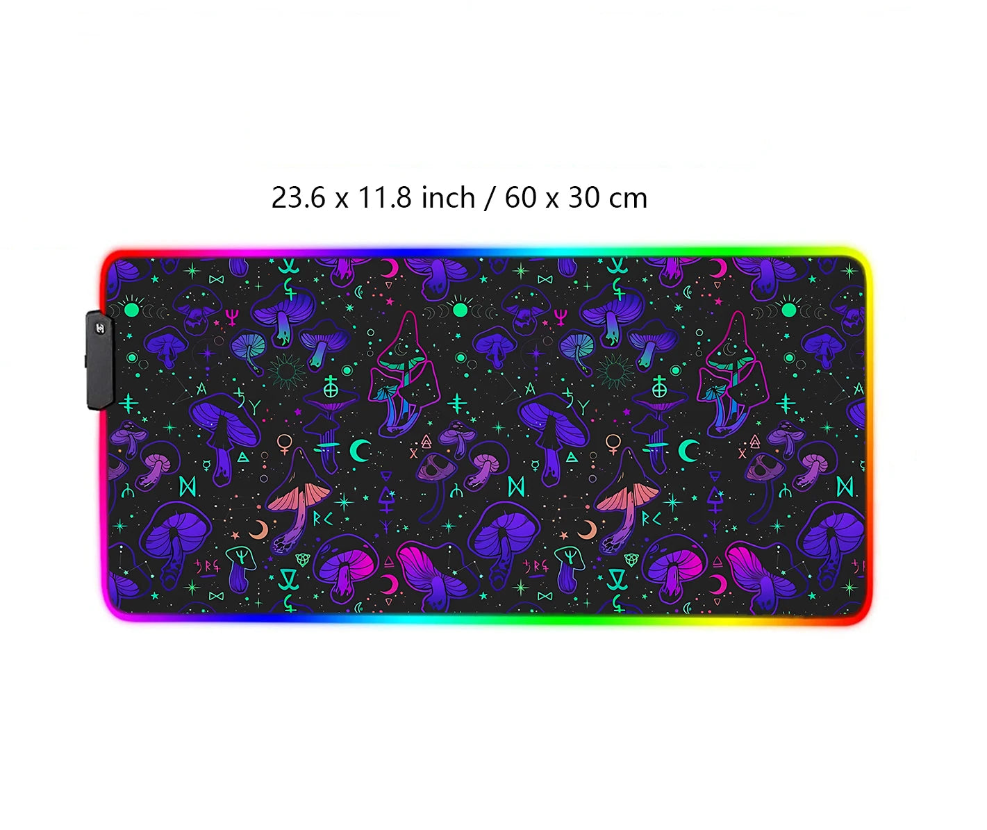 RGB Mouse Pad Mushroom Gaming Desk Mat Celestial Large Mousepad Black Neon Gamer RGB LED Desk Mat Pastel Goth Witchcraft