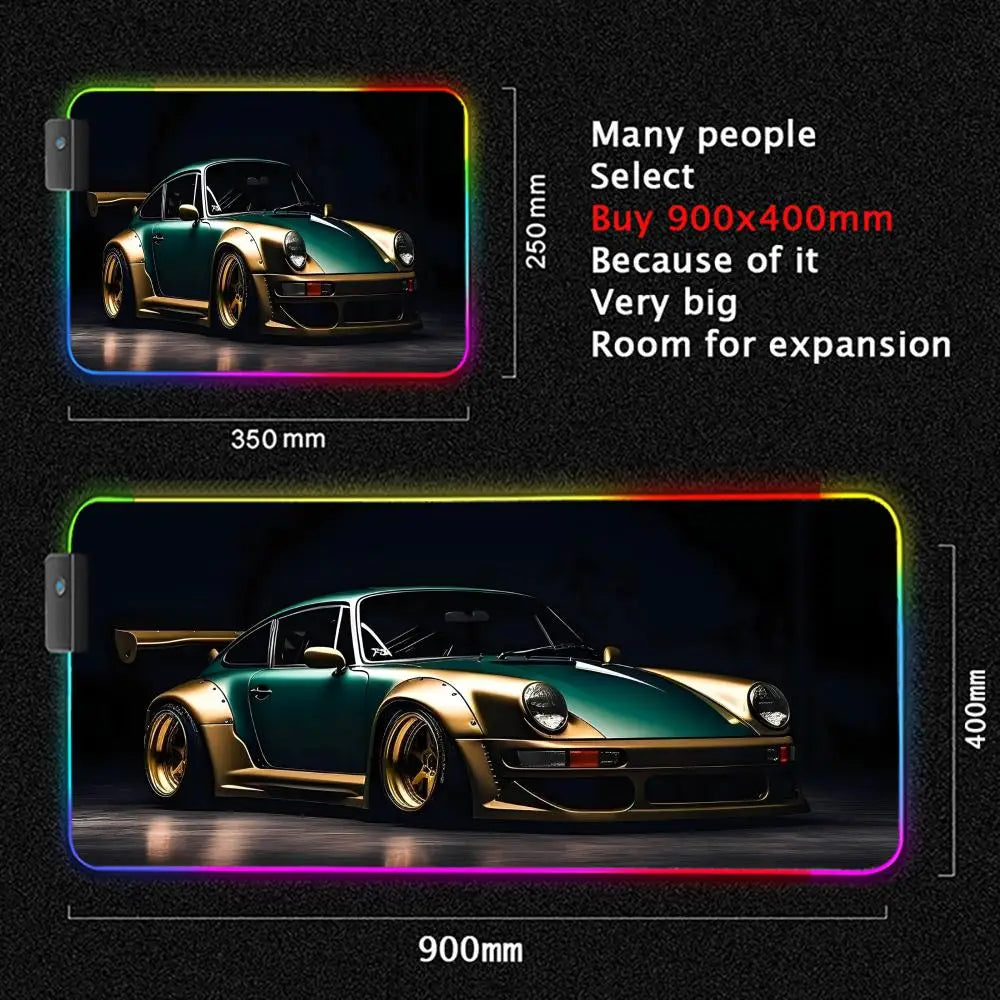 Car Theme RGB Mouse Pad Large Gaming Mousepads LED Light Locked Edges Game Accessories Table Pads Cool Keyboard Mats XXL 90x40cm