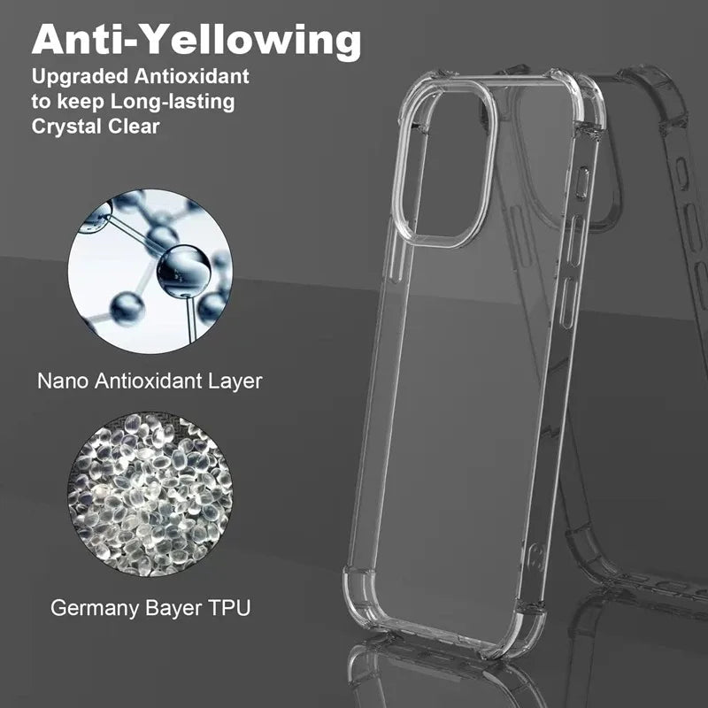 Air-Bag Shockproof Silicone Transparant Case For iPhone 17 16 15 Plus 11 12 13 14 Pro Max Mini X Xs XR 7 8 Plus Clear Back Cover