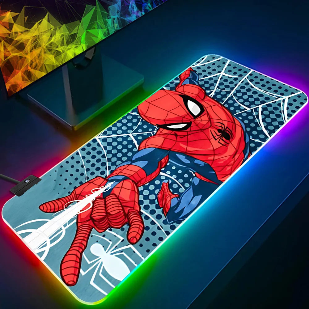 RGB Pc Gamer Keyboard Mouse Pad Mousepad LED Glowing Mouse Mats Rubber Hot movie Spiders-Man Gaming Computer Mausepad