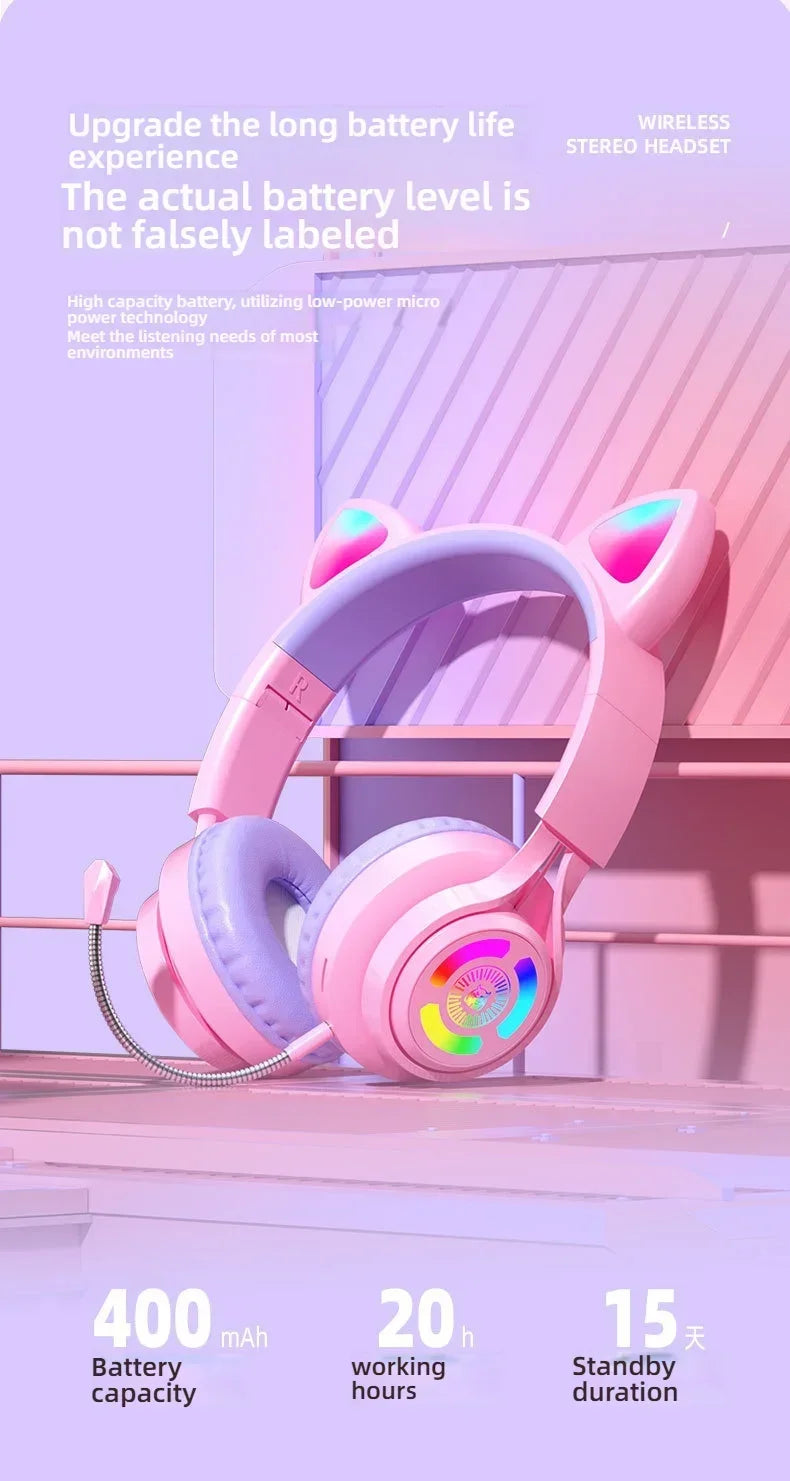 RGB Lighting Headphone For PC Computer iPad Cat Ear Gaming Headset Noise Reduction Headphones With Microphone Children Gift
