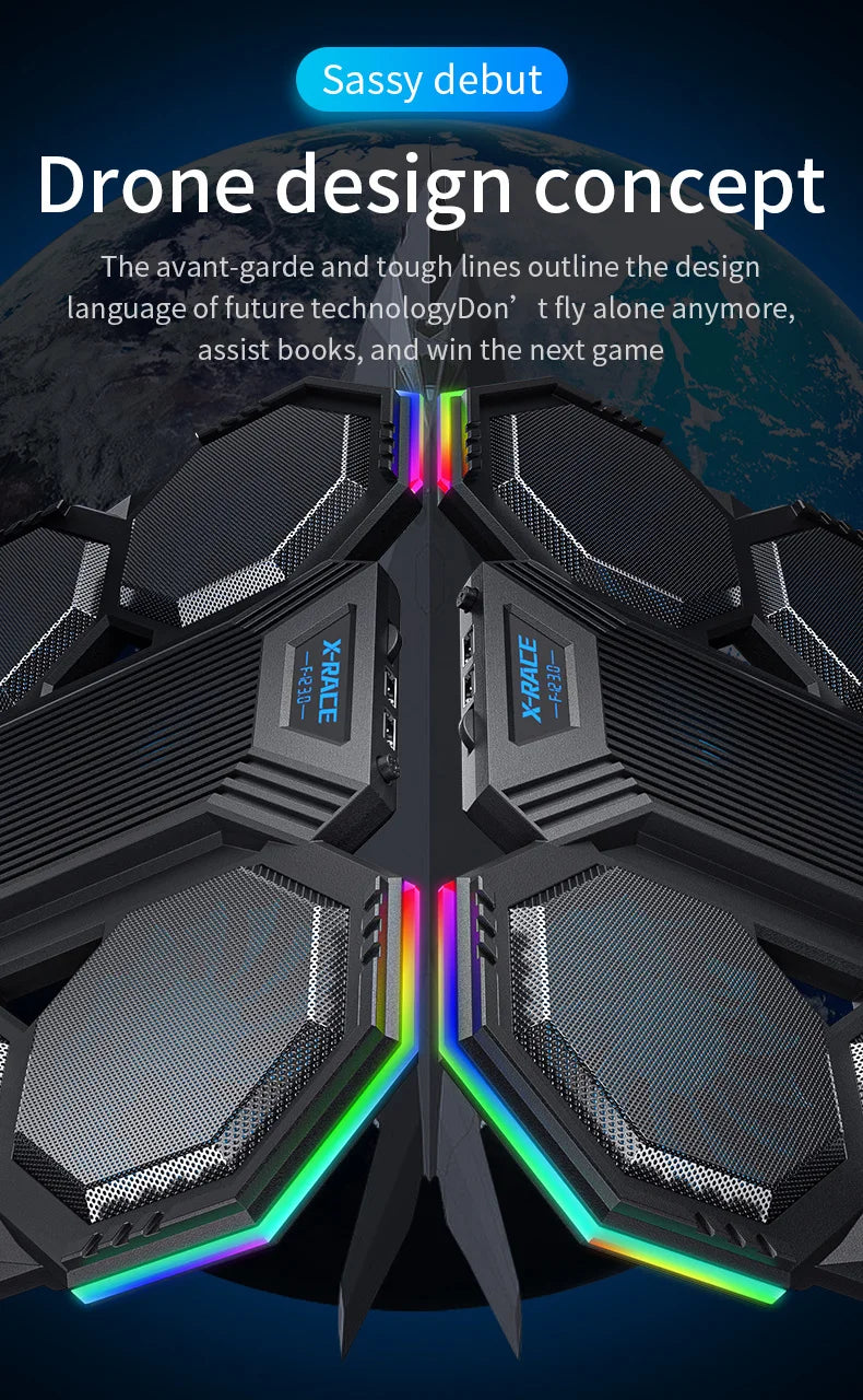 RGB Gaming Laptop Cooling Pad Air Cooler Notebook Stand Holder with 6 fans Cooling Fan Base Suit for 12-17 inch Laptop Stand