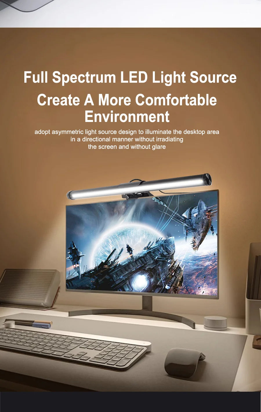 30CM CCT LED Computer Screen Hanging Light Bar Atmosphere Lamp for Work Study Read Gaming Dimming Lighting Monitor Light Bar