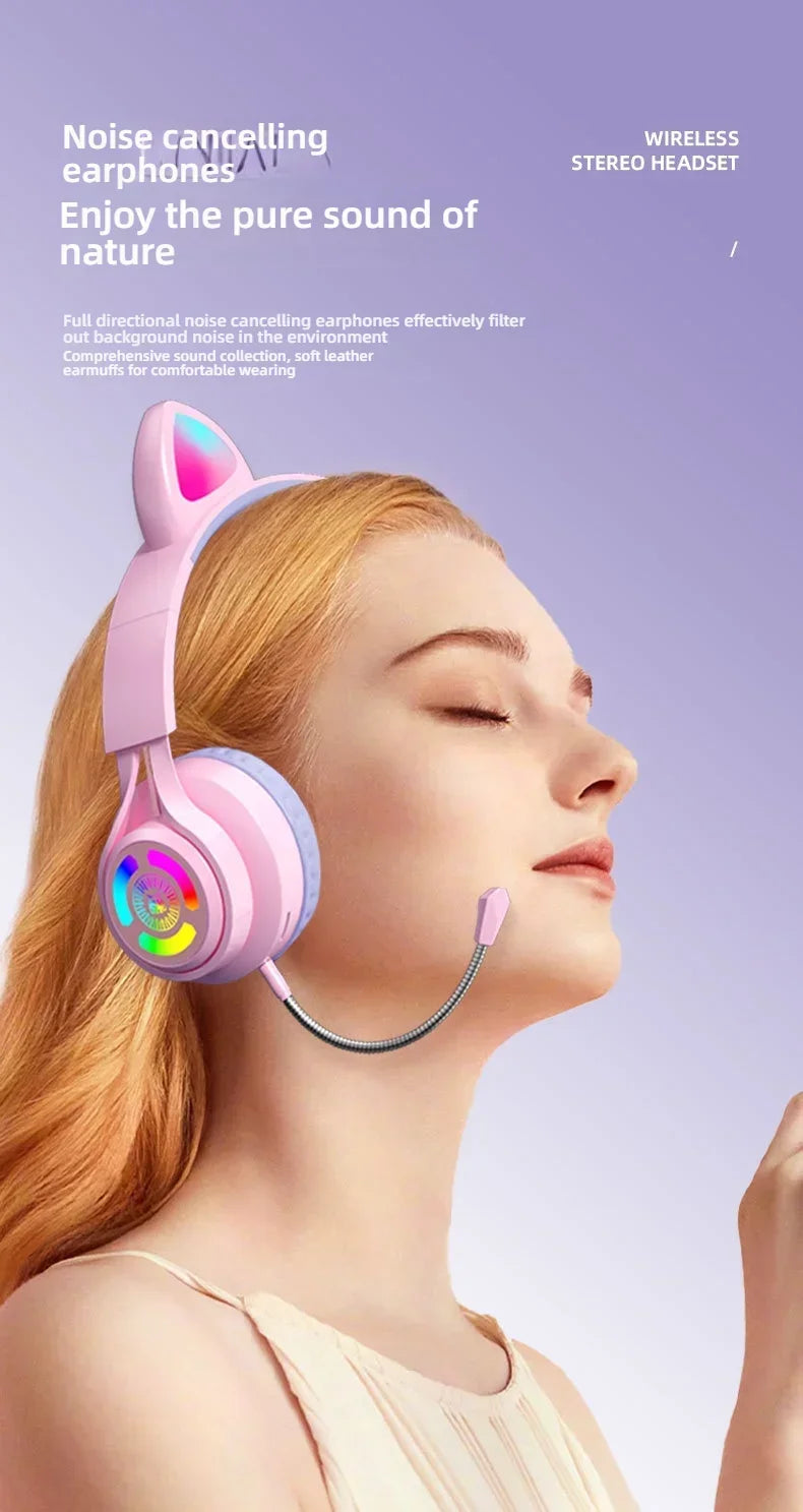 RGB Lighting Headphone For PC Computer iPad Cat Ear Gaming Headset Noise Reduction Headphones With Microphone Children Gift