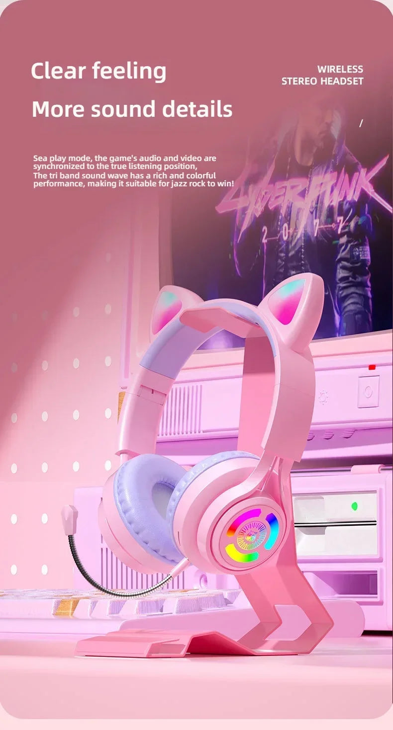 RGB Lighting Headphone For PC Computer iPad Cat Ear Gaming Headset Noise Reduction Headphones With Microphone Children Gift