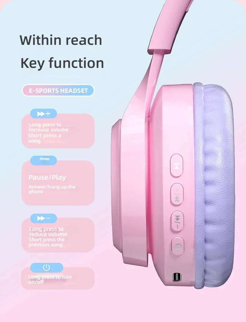 RGB Lighting Headphone For PC Computer iPad Cat Ear Gaming Headset Noise Reduction Headphones With Microphone Children Gift