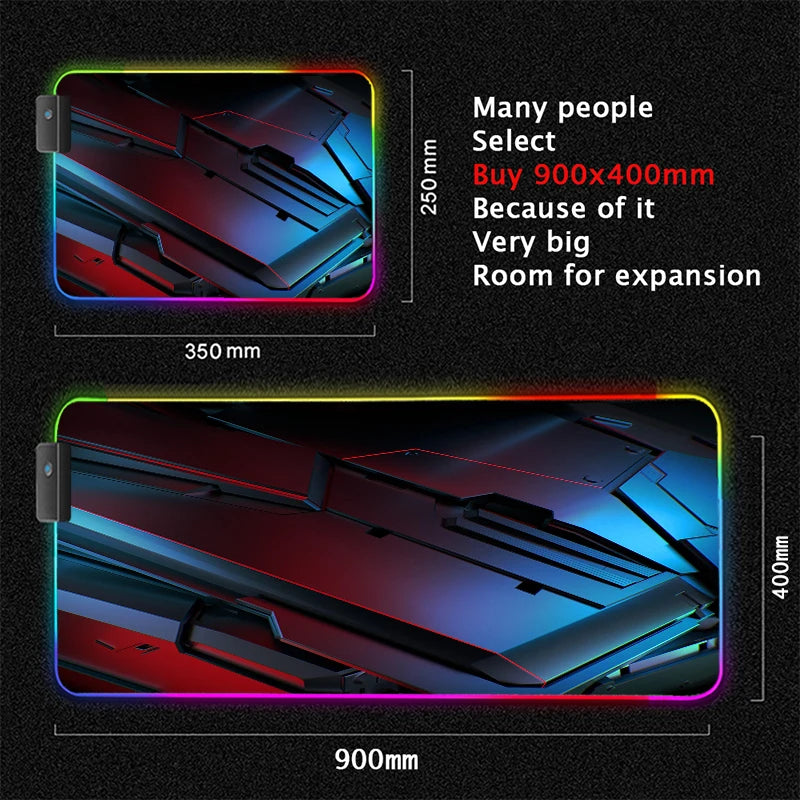 XXL RGB Gaming Mouse Pad New 3D Geometry Desk Mat HD Gamer Accessories Large LED Light Mousepads PC Computer Carpet with Backlit