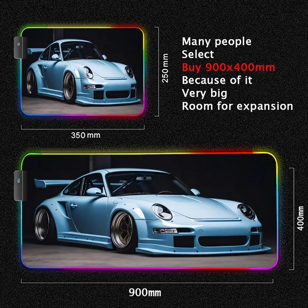 Car Theme RGB Mouse Pad Large Gaming Mousepads LED Light Locked Edges Game Accessories Table Pads Cool Keyboard Mats XXL 90x40cm