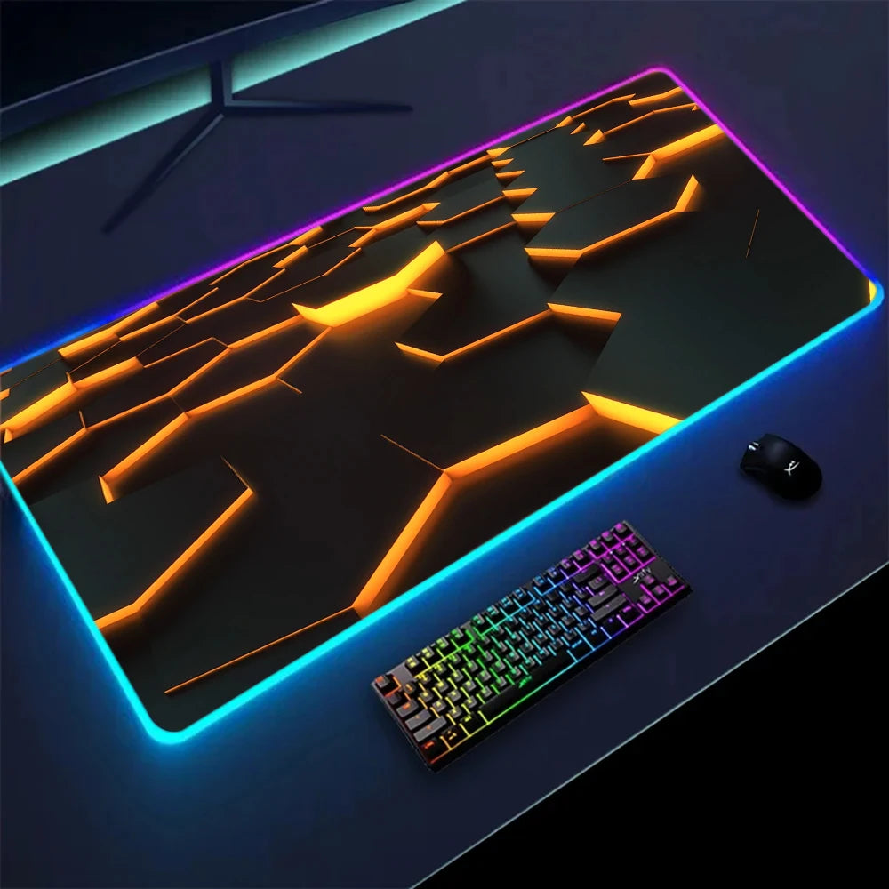 XXL RGB Gaming Mouse Pad New 3D Geometry Desk Mat HD Gamer Accessories Large LED Light Mousepads PC Computer Carpet with Backlit