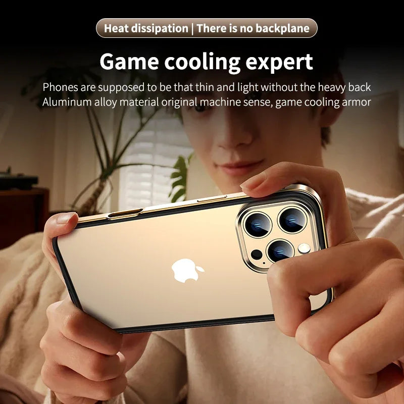 Camera Protection + Hybrid Silicone Frame Aluminum Metal Phone Case For iPhone 17 16 15 Pro Max 14 13 Better Heat Bumper