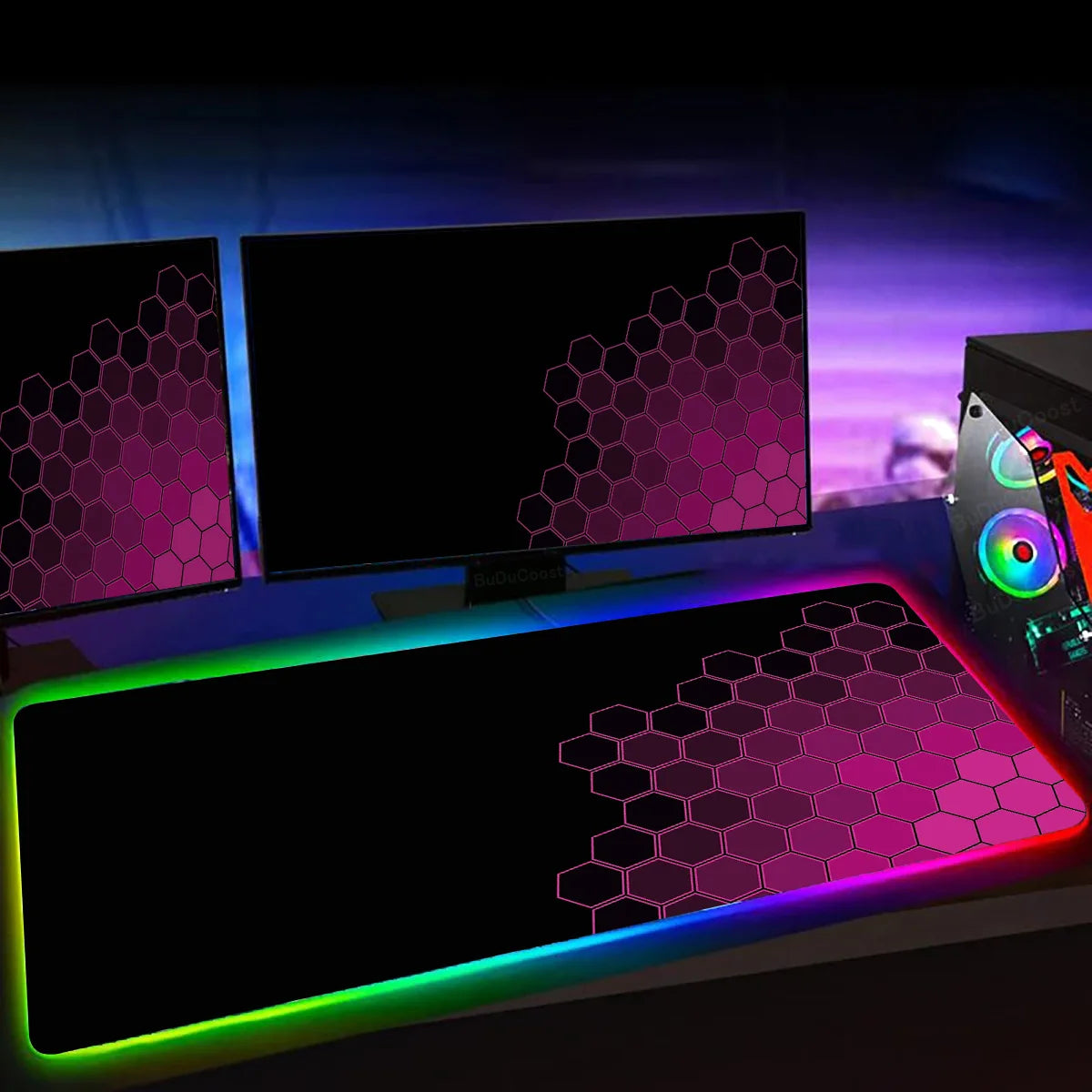 RGB Hexagon Gaming Mouse Pad XXL Antislip Rug Desk Mat Computer Accessories Office Geometric Mousepad Luminous Extended Game Mat