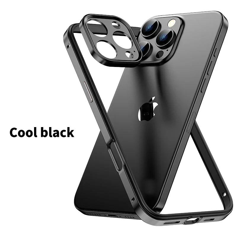 Camera Protection + Hybrid Silicone Frame Aluminum Metal Phone Case For iPhone 17 16 15 Pro Max 14 13 Better Heat Bumper