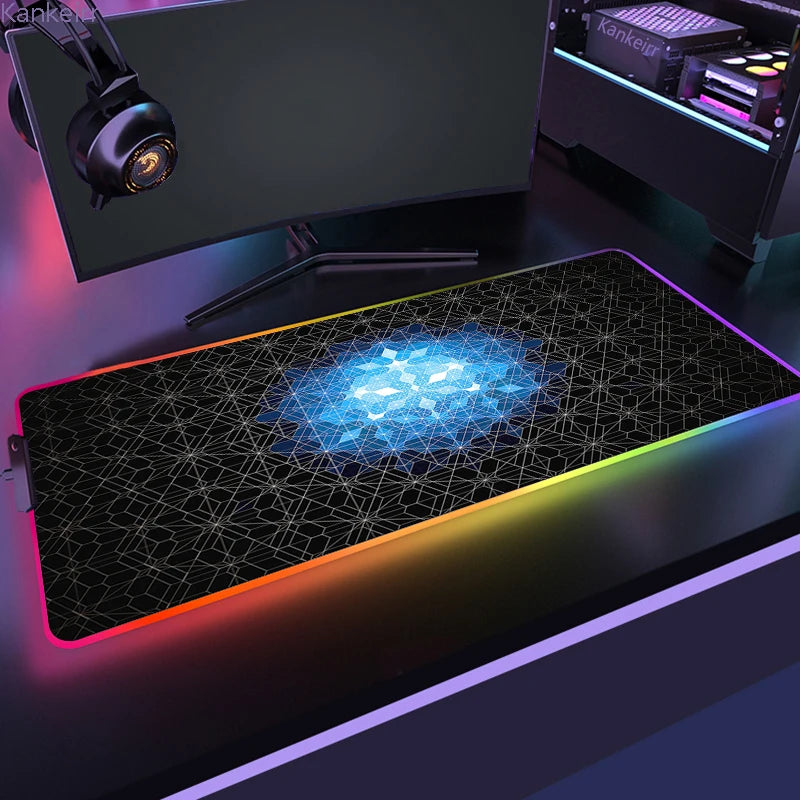 RGB Hexagonal Mouse Pad 900x350 LED Gaming Anime Geometric Luminous Anti-skid Computer Offices Cool Mousepad Desk Mat Laptop Rug