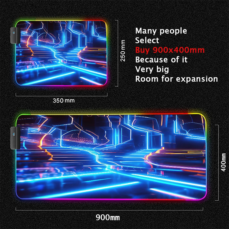 XXL RGB Gaming Mouse Pad New 3D Geometry Desk Mat HD Gamer Accessories Large LED Light Mousepads PC Computer Carpet with Backlit