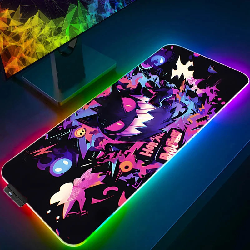 RGB Desk Mat Lovely Cute Gaming Mouse Pad Mousepad PC Gamer Desktop Decoration HD Office Mouse Mat P-Pokemons Gengar Table Rug