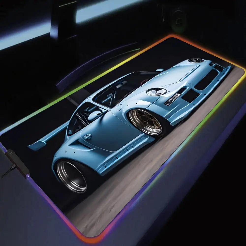 Car Theme RGB Mouse Pad Large Gaming Mousepads LED Light Locked Edges Game Accessories Table Pads Cool Keyboard Mats XXL 90x40cm