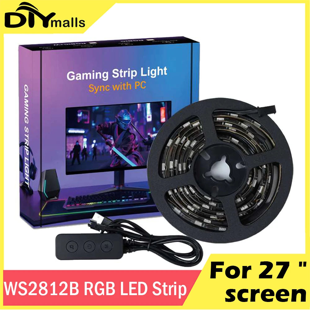 RGB Gaming Lights Strip Monitor Backlight LED Display Sync PC Atmosphere Screen APP Music Synchronization Decor Game Room Party