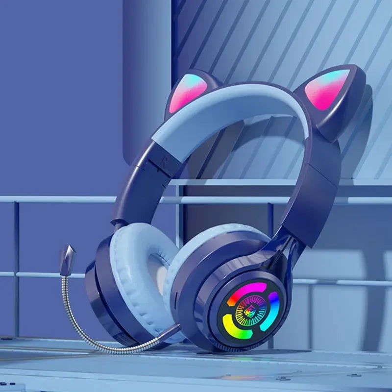 RGB Lighting Headphone For PC Computer iPad Cat Ear Gaming Headset Noise Reduction Headphones With Microphone Children Gift