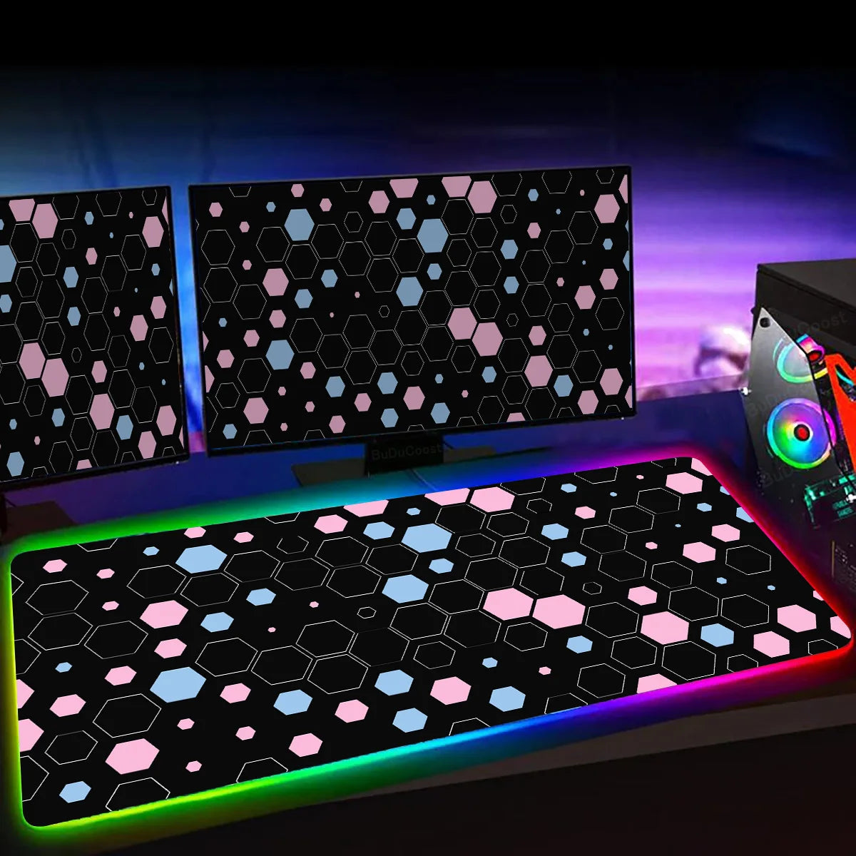 RGB Hexagon Gaming Mouse Pad XXL Antislip Rug Desk Mat Computer Accessories Office Geometric Mousepad Luminous Extended Game Mat