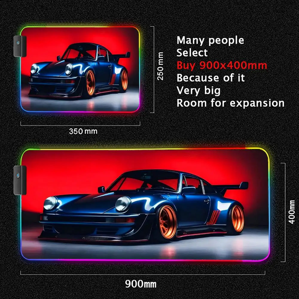 Car Theme RGB Mouse Pad Large Gaming Mousepads LED Light Locked Edges Game Accessories Table Pads Cool Keyboard Mats XXL 90x40cm