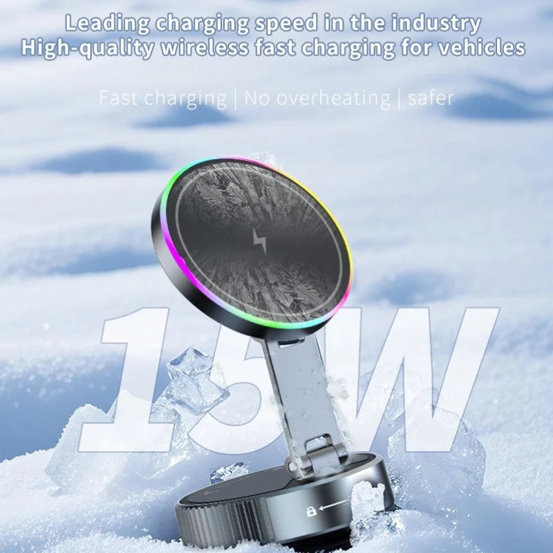 15W Vacuum Suction Magnetic Wireless Charger Car Phone Holder Mount 360 degree Rotatable Compatible with Smartphones for iPhone