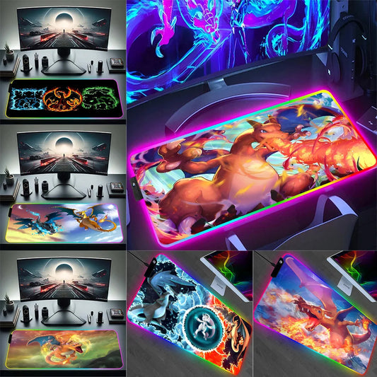 RGB Pc Gamer Keyboard Mouse Pad Mousepad LED Charizards Glowing Mouse Mats Rubber Gaming Computer Mausepad