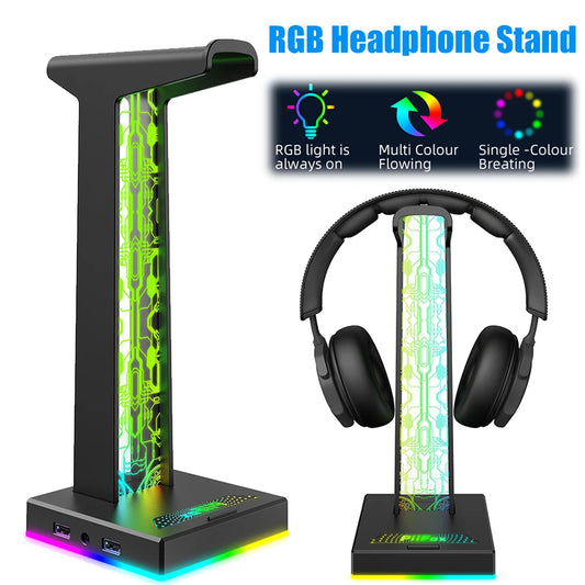 Desktop Gaming Headset Hanger Bracket RGB Headphone Holder Stand with 2 USB Charger Ports Earphone Rack For PUBG Computer Gamer