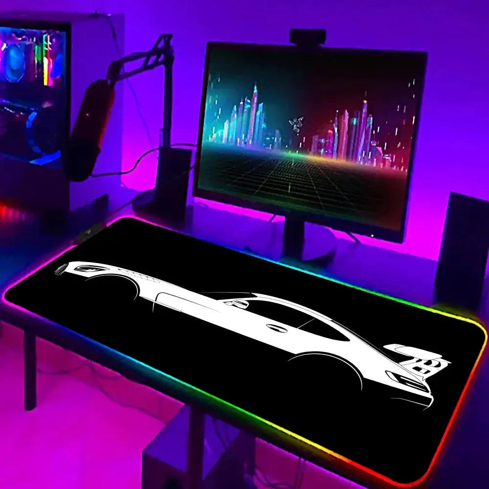 Black sports Car Mouse Pad XXL RGB Gaming MousePad HD Game Accessories Large LED Light MousePads PC Computer Carpet With Backlit